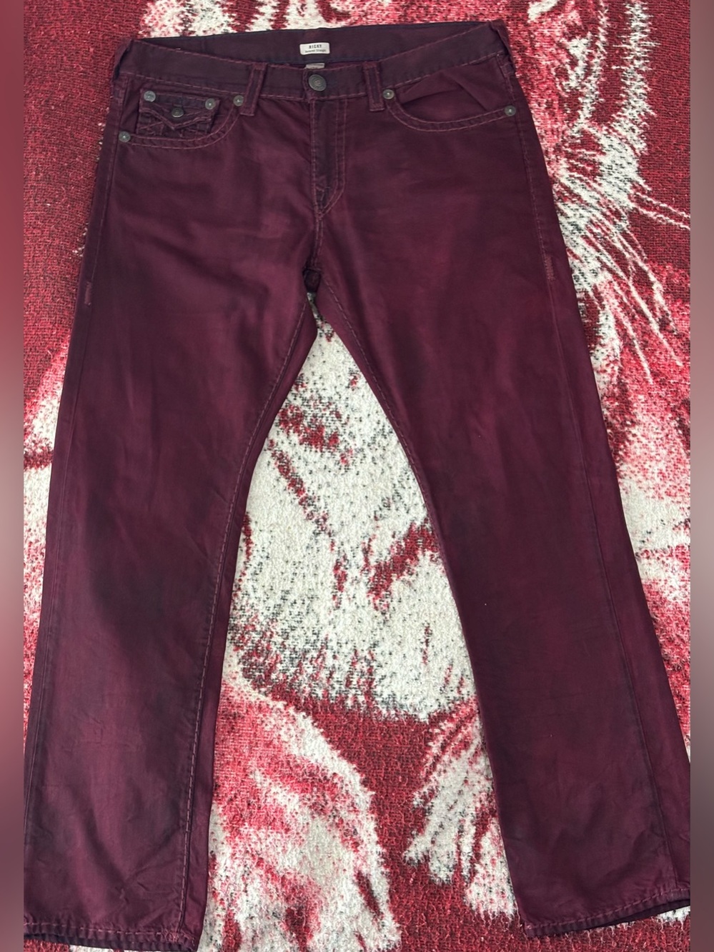True Religion Ricky Super T Straight Jeans Size 38 Burgundy Maroon Made In USA